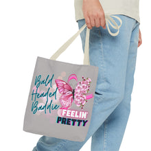 Load image into Gallery viewer, Breast Cancer Support Tote Bag — "Bald Headed Baddie, Feelin' Pretty" Inspirational AOP Tote