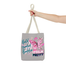 Load image into Gallery viewer, Breast Cancer Support Tote Bag — "Bald Headed Baddie, Feelin' Pretty" Inspirational AOP Tote
