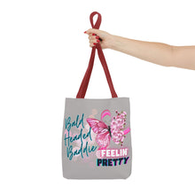 Load image into Gallery viewer, Breast Cancer Support Tote Bag — "Bald Headed Baddie, Feelin' Pretty" Inspirational AOP Tote
