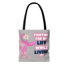 Load image into Gallery viewer, Breast Cancer Support Tote Bag — "Bald Headed Baddie, Feelin' Pretty" Inspirational AOP Tote
