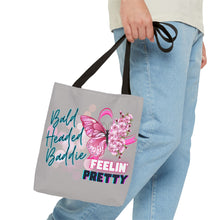 Load image into Gallery viewer, Breast Cancer Support Tote Bag — "Bald Headed Baddie, Feelin' Pretty" Inspirational AOP Tote
