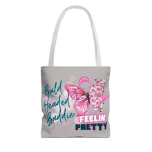 Load image into Gallery viewer, Breast Cancer Support Tote Bag — "Bald Headed Baddie, Feelin' Pretty" Inspirational AOP Tote
