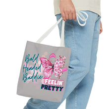 Load image into Gallery viewer, Breast Cancer Support Tote Bag — "Bald Headed Baddie, Feelin' Pretty" Inspirational AOP Tote
