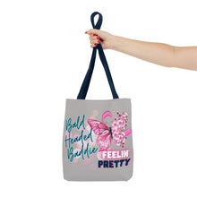 Load image into Gallery viewer, Breast Cancer Support Tote Bag — "Bald Headed Baddie, Feelin' Pretty" Inspirational AOP Tote
